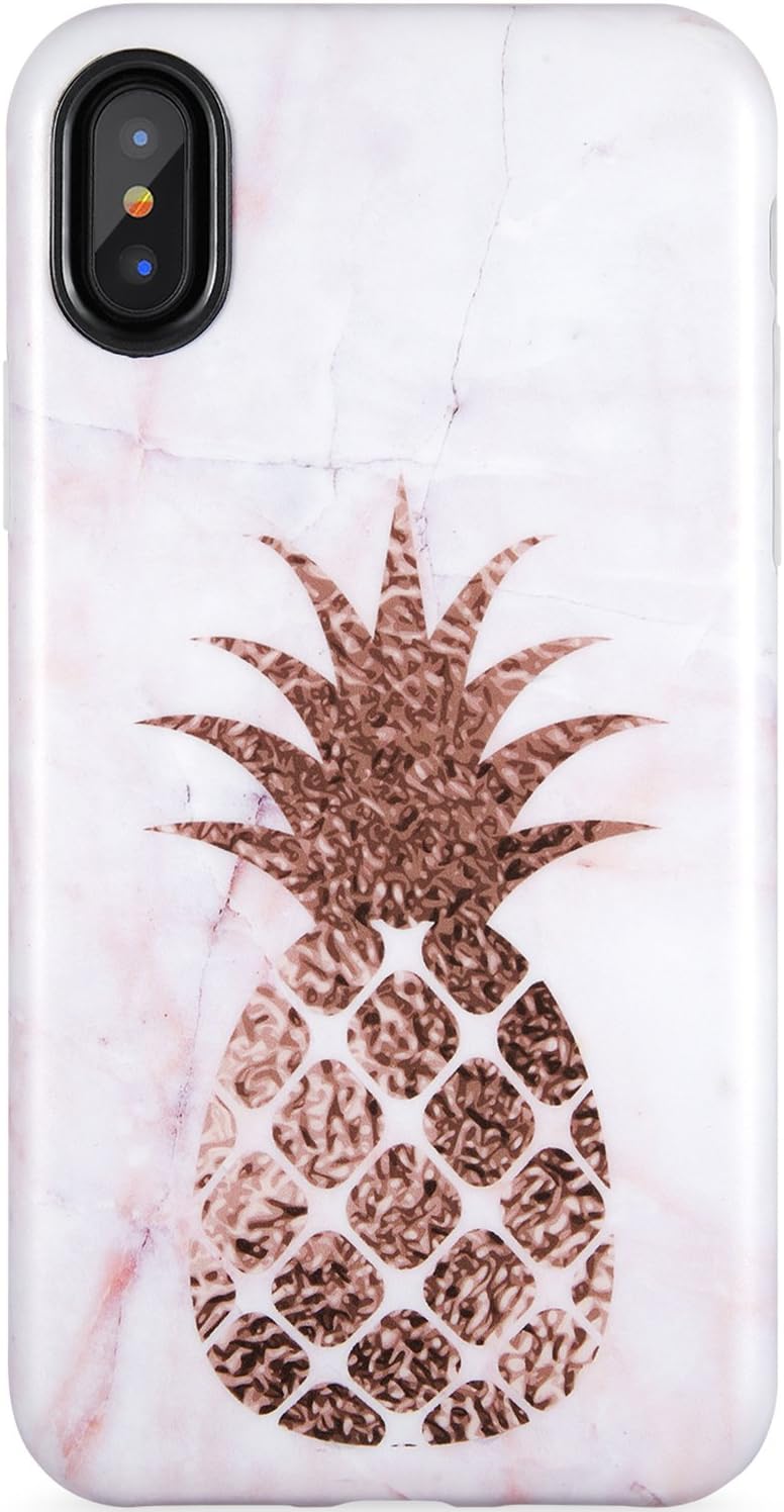 iPhone X Case,iPhone Xs Case, A Pineapple and Marble,ZADORN Slim Fit Cute for Women Girls Clear Bumper Soft Silicone TPU Thin Cover Best Protective Phone Case for iPhone X/iPhone Xs[5.8"]