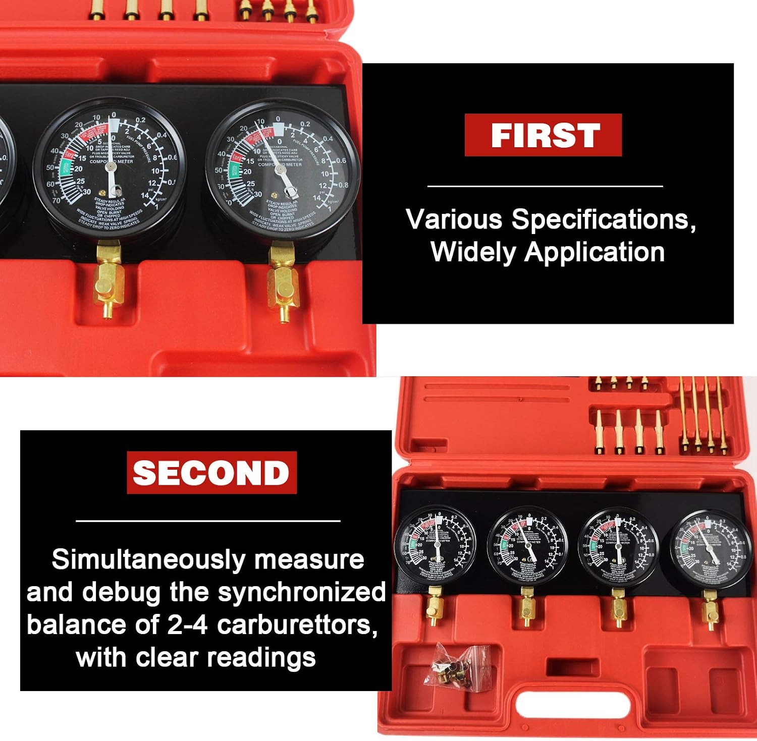 Universal Motorcycle Fuel Vacuum Carburetor Synchronizer Carb Balancing Gauge for Honda Yamaha Kawasaki Suzuki GS KZ XS CB 550 650 750 850(Red)