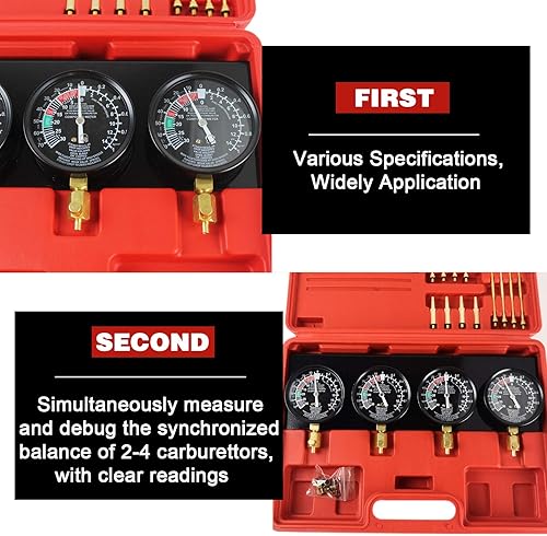 Miniatura 5 de SINOCMP Carburador de vacío universal para motocicleta, sincronizador, medidor de equilibrio de carbohidratos para Honda, Yamaha, Kawasaki, Suzuki,