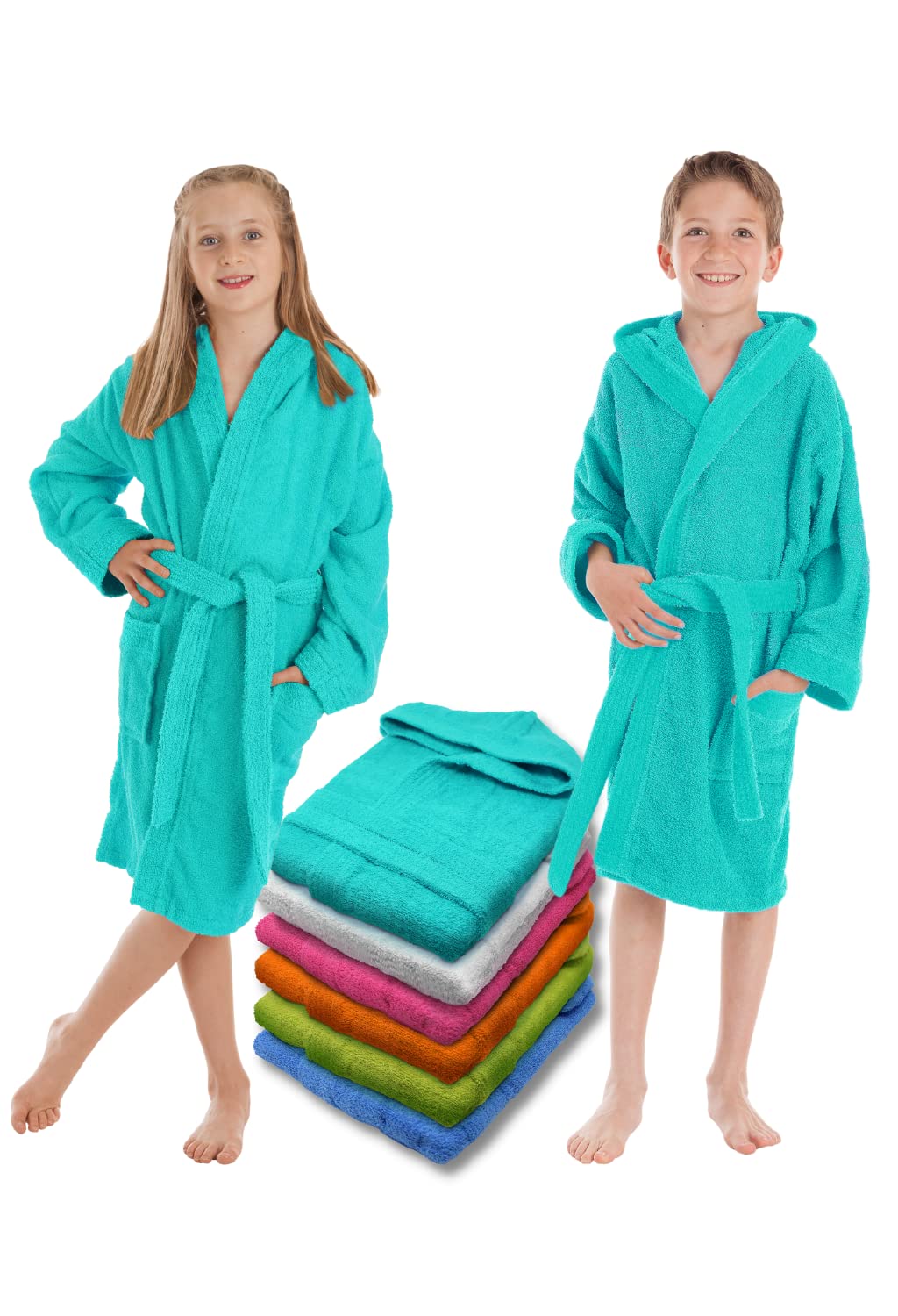 LEBENGOOD Accappatoio per Bambino e Bambina : Ragazzo e Ragazza, Unisex - 100% Cotone OEKO-TEX® Accappatoio Spugna- 2 Tasche, Cintura, Cappuccio