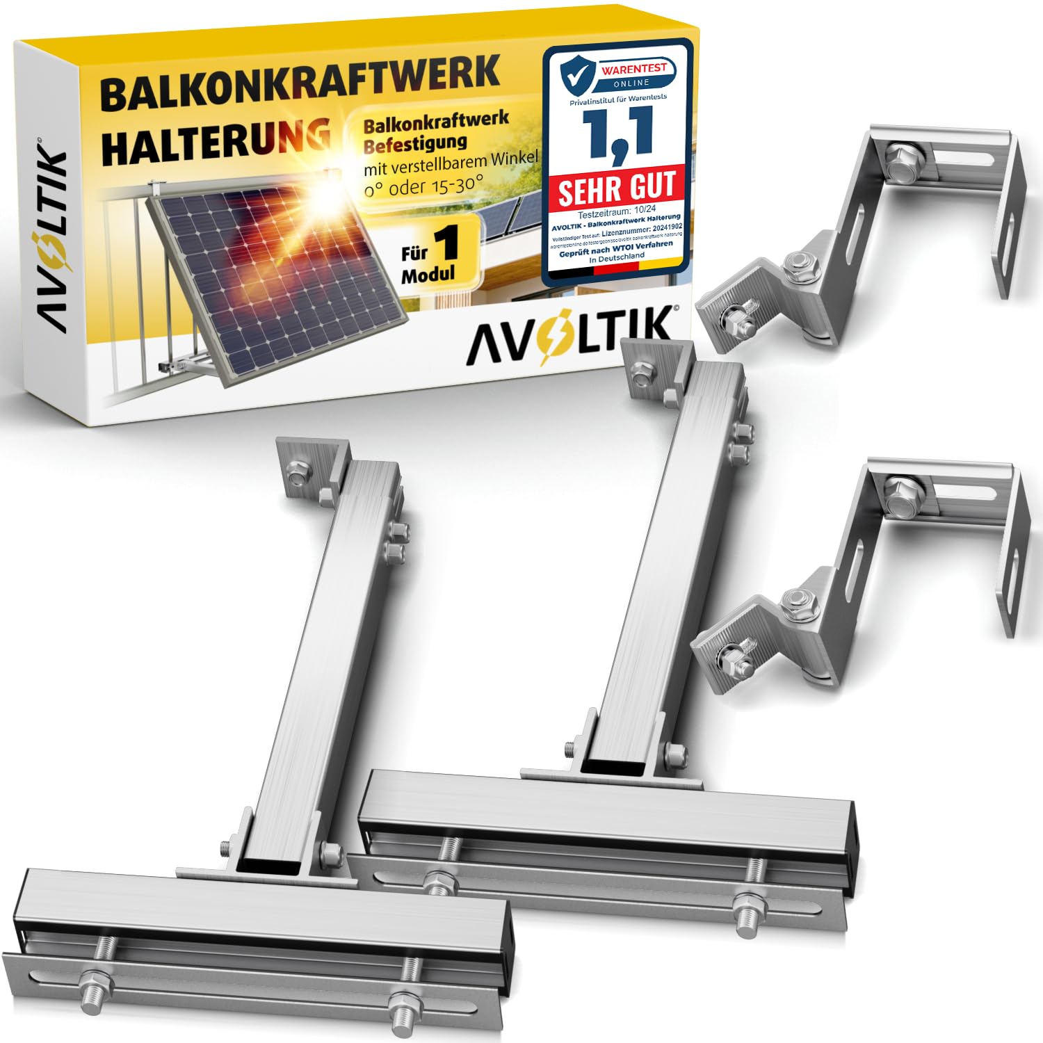 Avoltik Balkonkraftwerk Halterung Balkon ECKIG für alle Solarpanel-Größen I Solarmodul Halterung aus robustem Aluminium für ECKIGE Geländer I Solar Befestigung Winkel 0 °-30° neigbar I Version 2026
