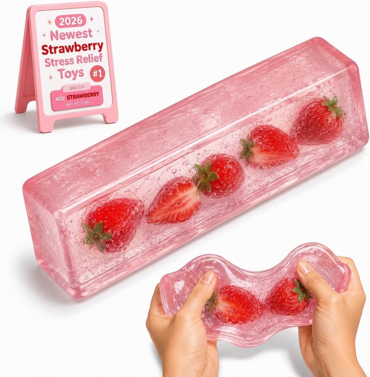 Coconut Oil Strawberry Squishy, Transparent Cute Jelly Squishies, Zero Bounce Back Realistic Sensory Squeeze, Soft Squishy Stress Relief Desk Birthday Gift for Adults