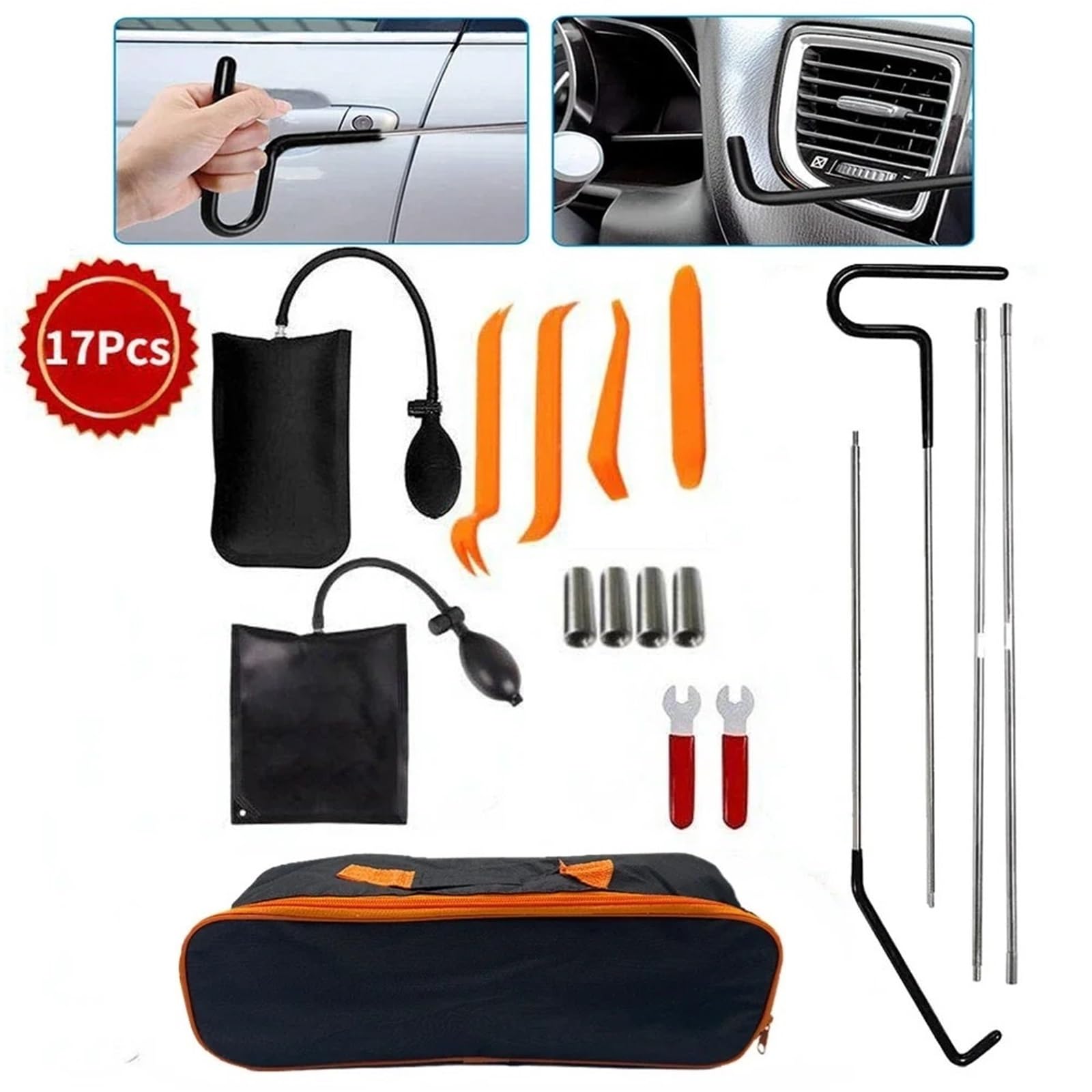 Radlagerwerkzeuge PWS Auto-Werkzeugsatz, Türöffner, Greifer, Lockout, Dietrich-Set, große Reichweite, Hakenschlüssel, verloren im LKW, Air Wedge Bag Stoßdämpfer Werkzeug(Set 2-17Pcs)