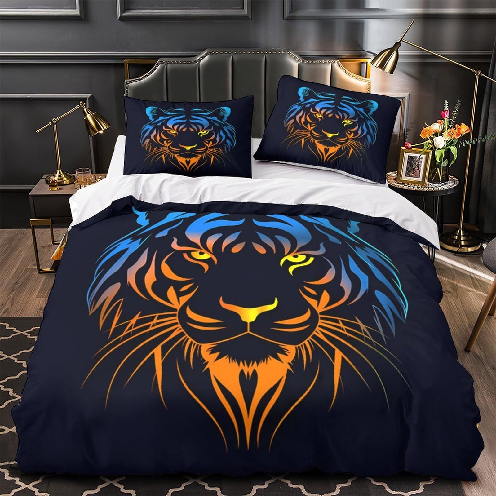 Housse de couette tigre 3D en microfibre 135x200 cm pour lit simple ado