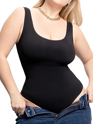 Women's Sleeveless Bodysuit - Seamless Tummy Control Shapewear Body Suit - Sculpting Snatched Waist Shaper (Black XXL)