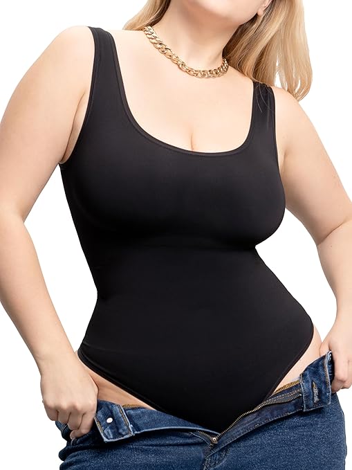 Women's Sleeveless Bodysuit - Seamless Tummy Control Shapewear Body Suit - Sculpting Snatched Waist Shaper (Black XXL)