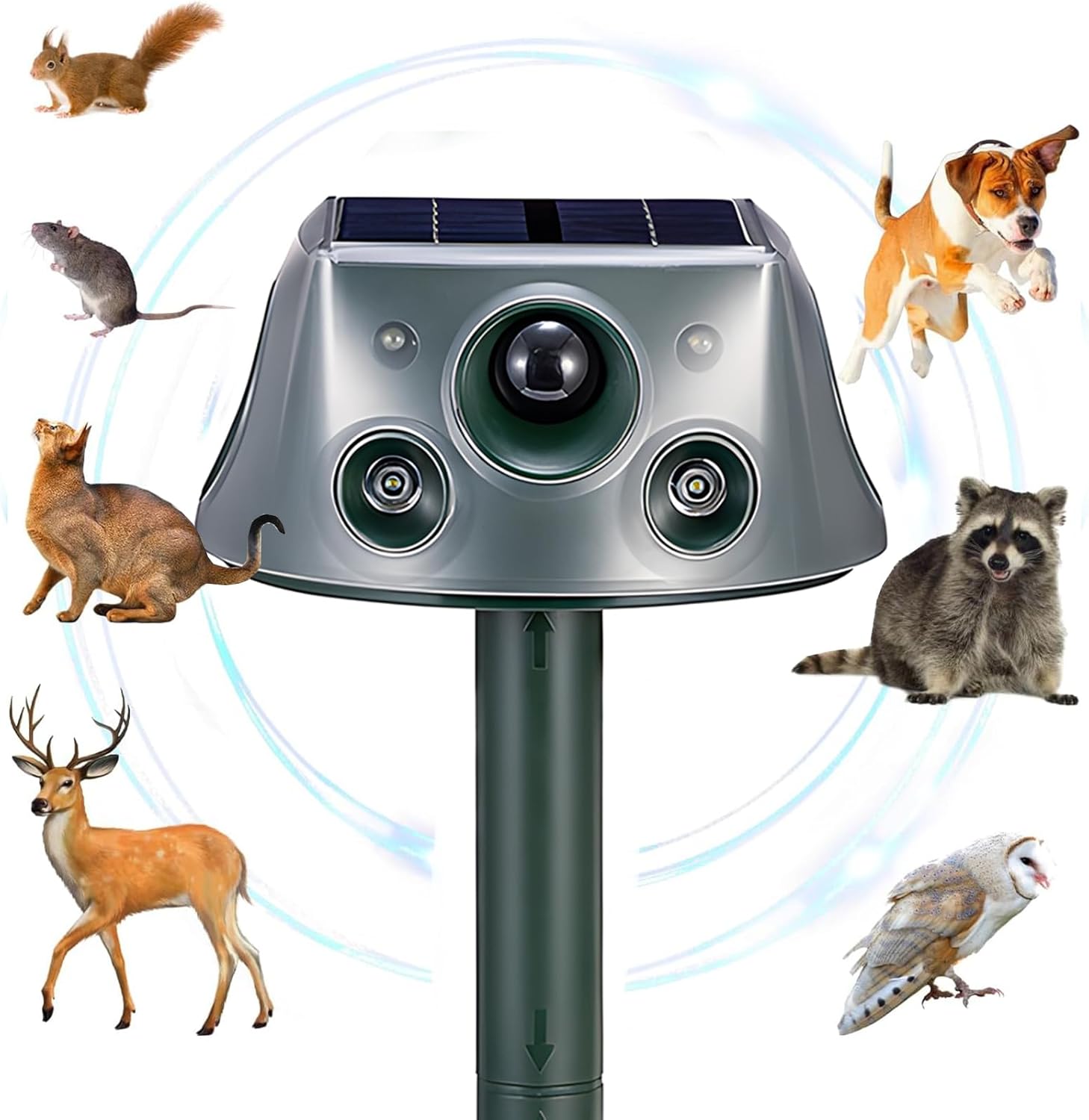 Ultrasonic Solar Animal Repeller for Yard, 6 Modes Outdoor