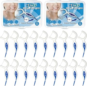100PCS Dental Floss Picks for Adults with Brush Picks, Mint Flavor, 2-in-1 Interdental Brushes Toothpick for Deep Cleaning, Travel Cases Tooth Picks Flossers for Teeth, Easy Grip