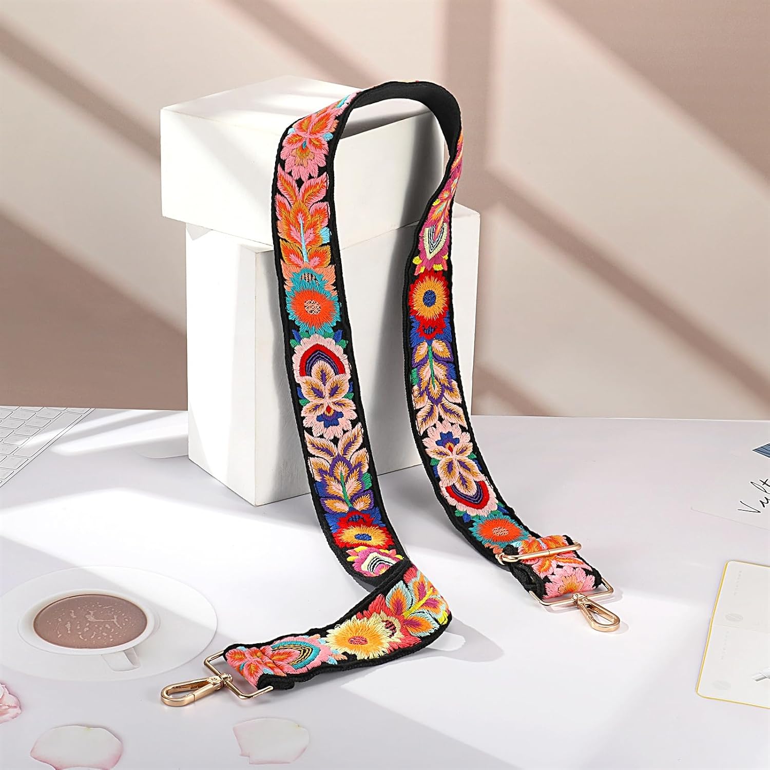 Crochet Flower Purse Strap,Knit Wide Replacement Crossbody for Shoulder Strap Bag Adjustable 2inch Guitar Strap - Image 4