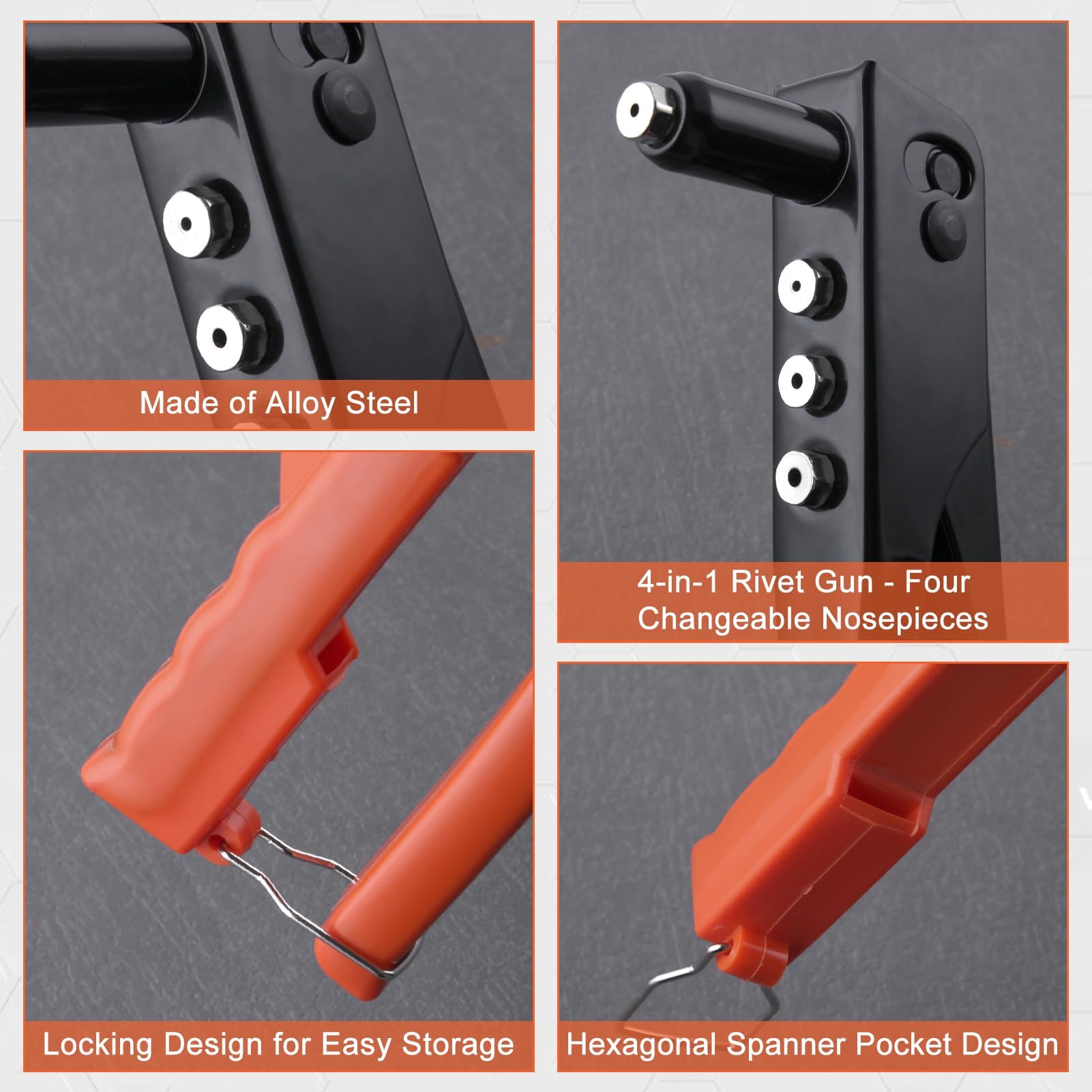 GOLD DEER 4-in-1 Heavy Duty Hand Riveter Rivet Gun Pop Rivet Tool Kit with 100 Rivets 3/32-inch, 1/8-inch, 5/32-inch - Image 3