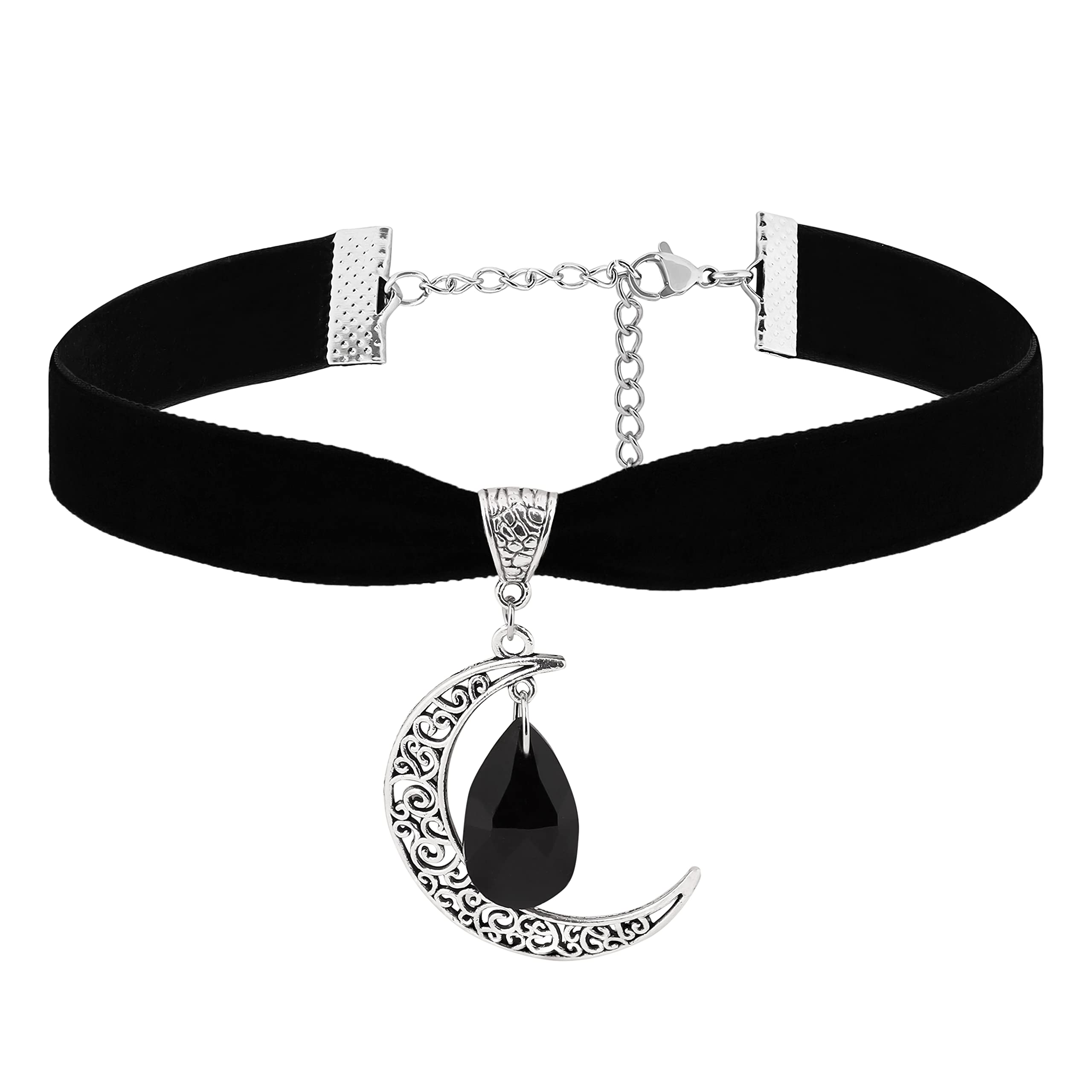SacinaSacina Gothic Crescent Moon Choker Necklace, Sun Necklace, Star Necklace, Black Steampunk Victorian Velvet Choker, Black Choker, Boho Choker Necklace, Goth Choker,Goth Gift for Women, Girls