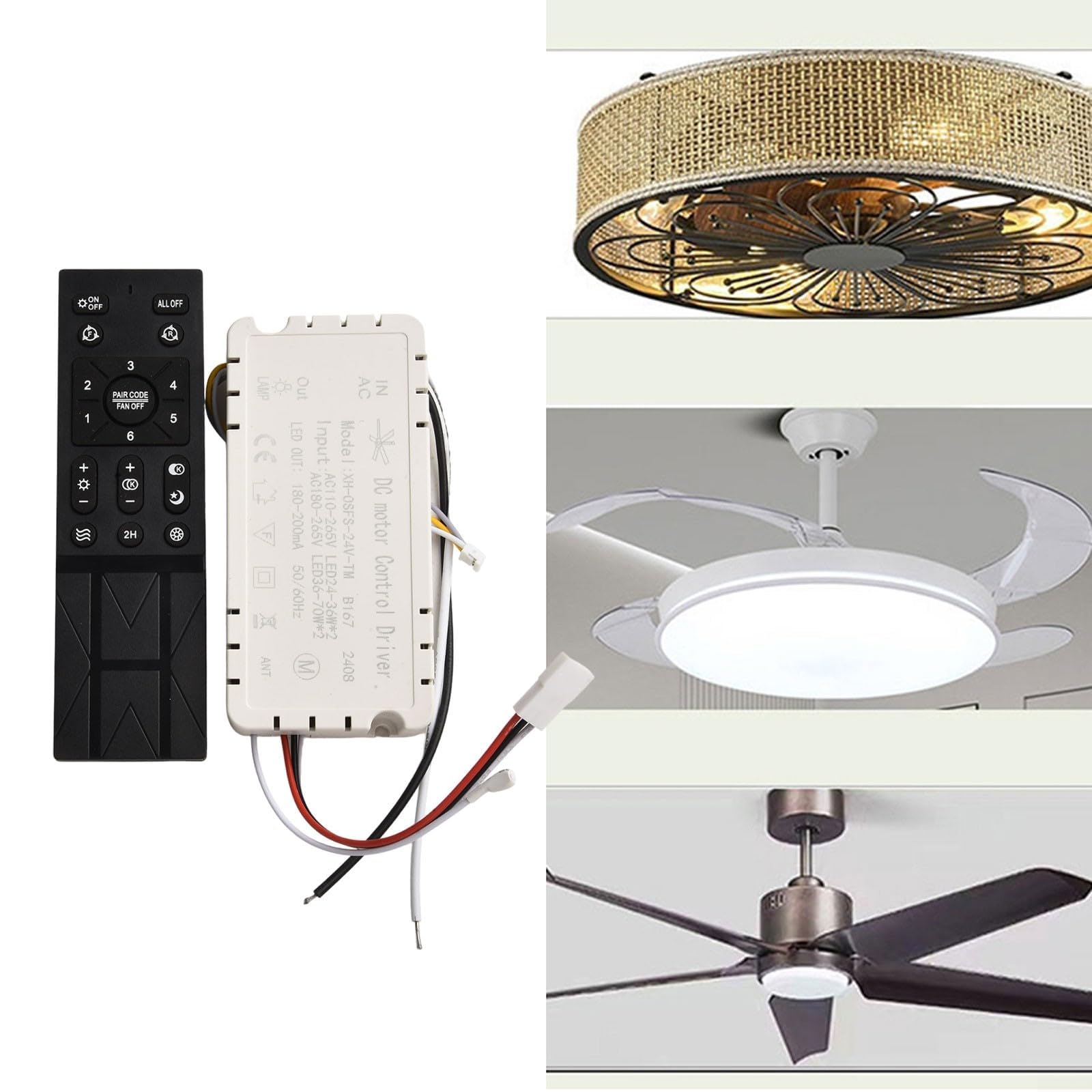 DAZZLEEX Mando a distancia para ventilador de techo, con 6 ajustes diferentes de velocidad del ventilador, monitoreo de batería para sala de estar, para hotel ligero, cómodo reinicio