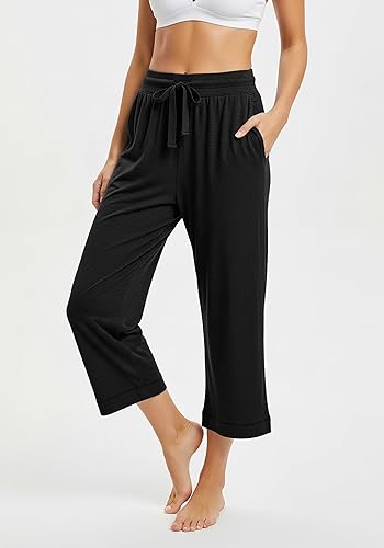 Miniatura 2 de Sexy Basics Pantalones capri de algodón de rizo francés ultra suave para mujer, pantalones con cordón y bolsillos, varios paquetes
