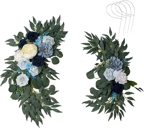 AitnWoy Kit de flores artificiales para arco de boda, 2 unidades, flores de rosas de seda, peonía de seda, letrero de bienvenida para ceremonia de