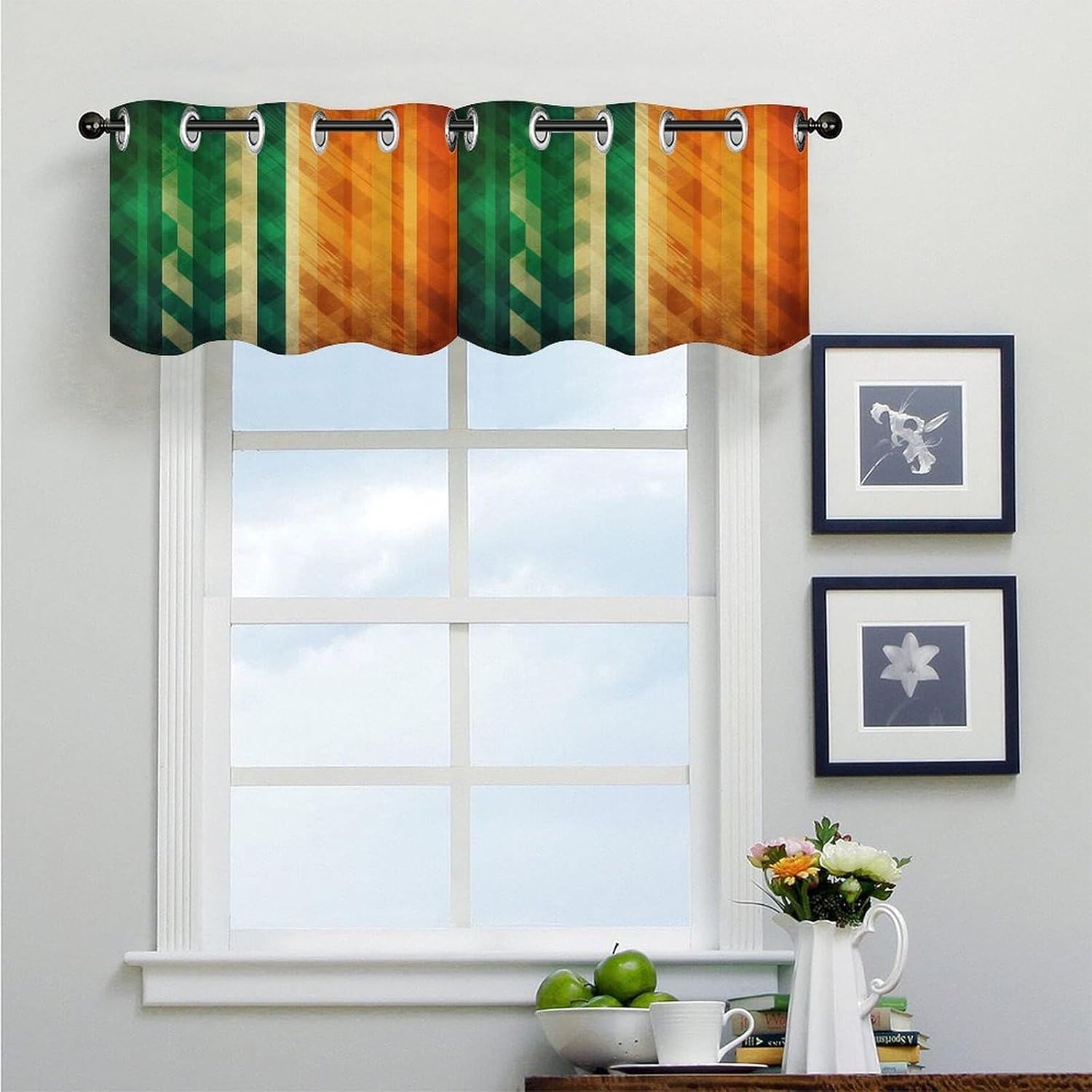 Different Stripe Patterns Curtain 2 Panels, Polyester Fiber, Blackout Insulated Window Curtain, Curtain Valance for Kitchen Dining Room Living Room Cafe Small Window 52 * 18.1 Inches
