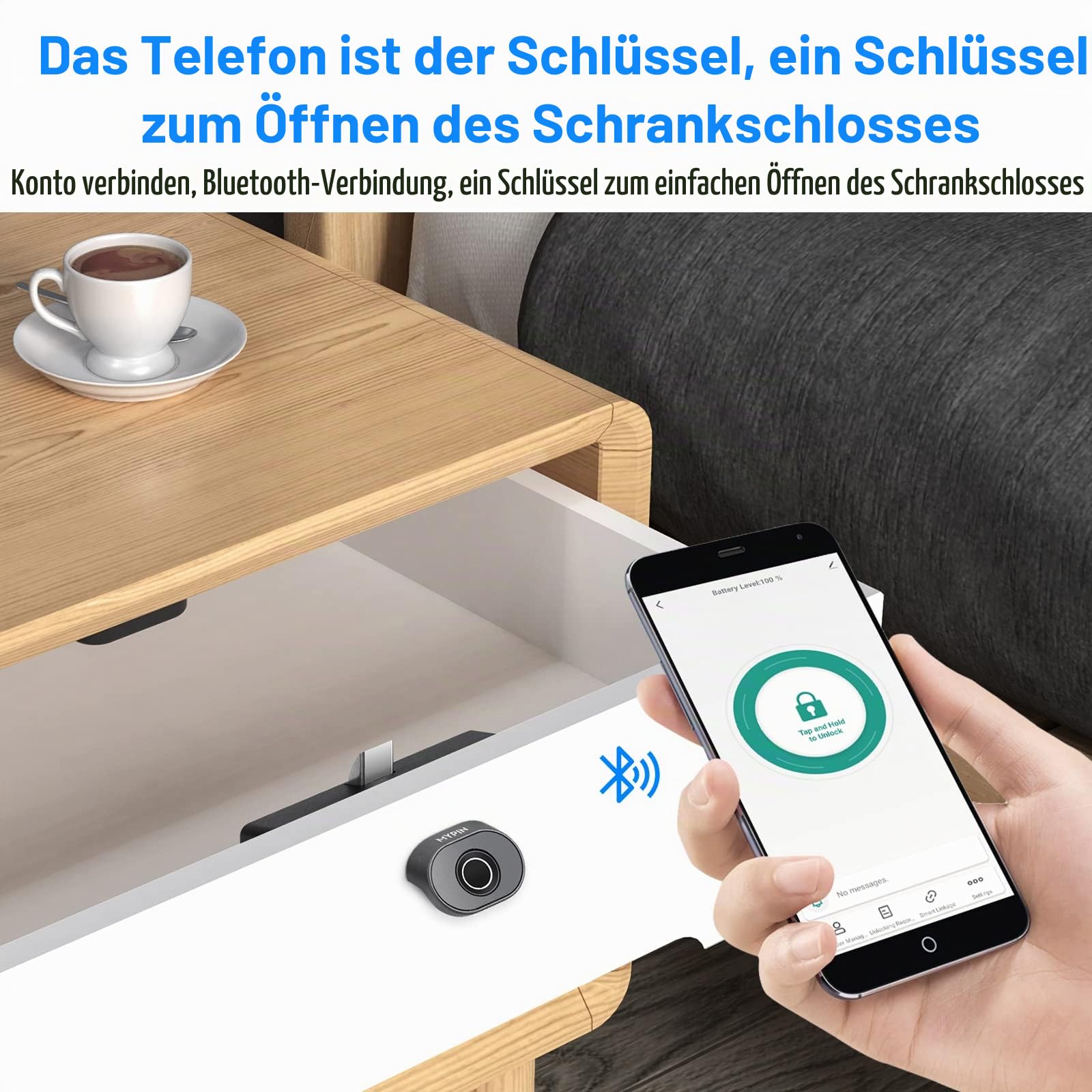 MYPIN Bluetooth Fingerabdruck Schrankschloss, intelligentes biometrisches Schrankschloss, elektrisches Fingerabdruck-Kindersicherheitsschloss, DIY-Holzmöbel-Privatsphäre-Schloss (legierter Stahl)