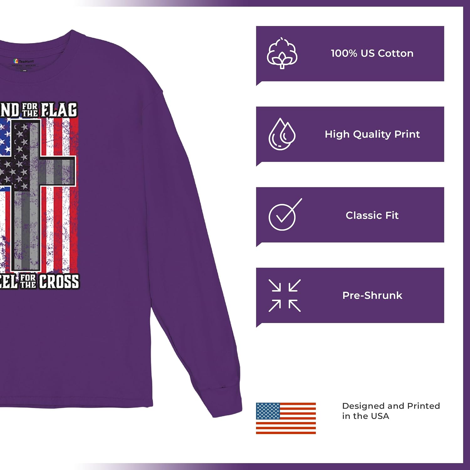 Stand for The Flag Kneel for The Cross Long Sleeve T-Shirt American Patriotic DD 214 Veteran POW MIA Military Pride