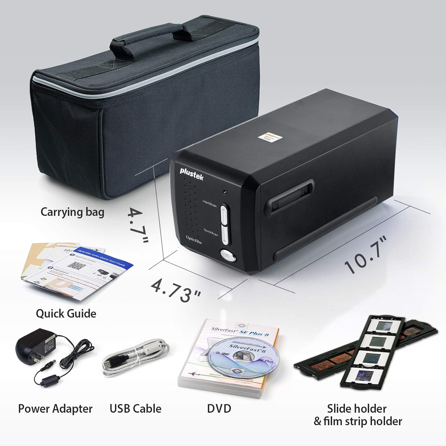 Contents of Plustek OpticFilm 8200i SE package