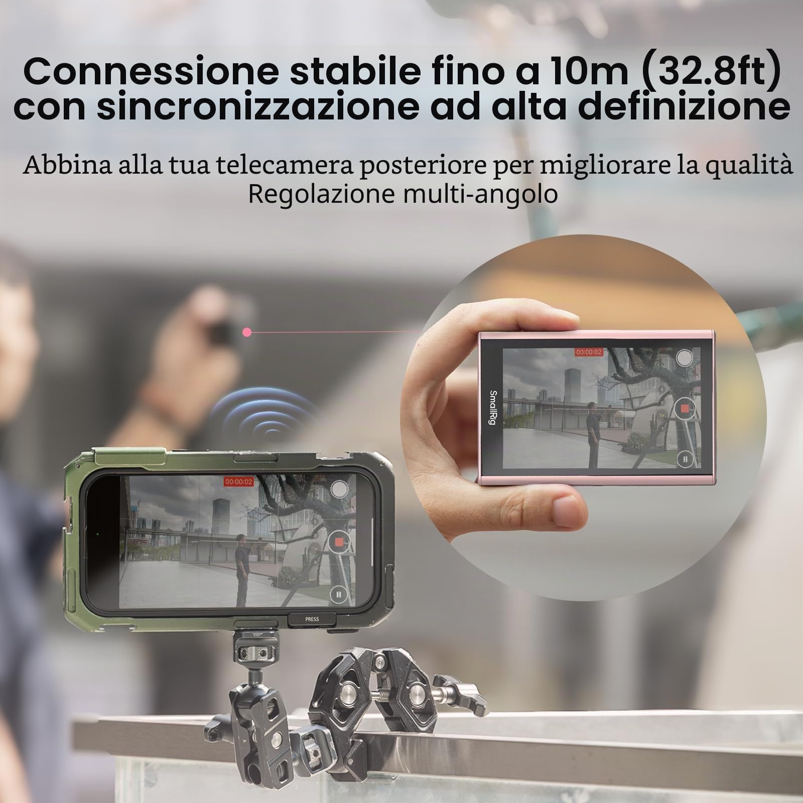 SmallRig Schermo monitor rosa per telefono con controllo wireless, registrazione wireless 1080P, monitor video magnetico per MagSafe per iPhone, per vlog - 5746
