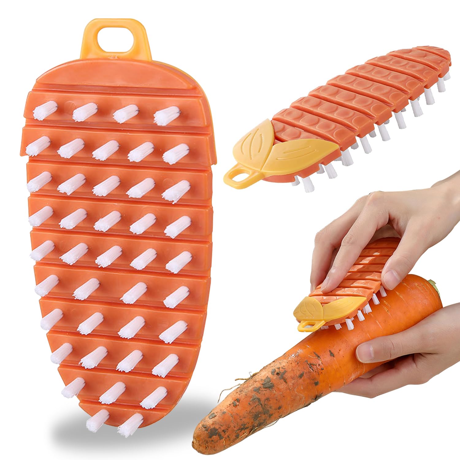 Vegetable and Fruit Cleaning Brush,Non Slip Quick Cleaning Without Damaging Fruit Peel,Pack of 2,Orange