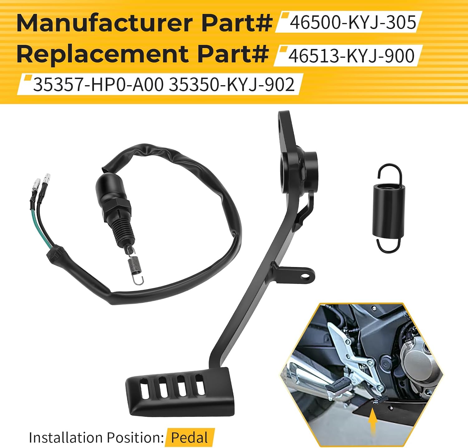 M MATI Rear Brake Lever Pedal Assembly w/Switch Sensor for Honda CB300F CBR300R 2016-2022 46500-KYJ-305 35350-KYJ-902