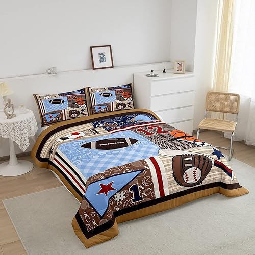 Miniatura 238 de Castle Fairy Juego de ropa de cama de béisbol, tamaño matrimonial, juego de edredón de 3 piezas para niños, niños, adolescentes, decoración