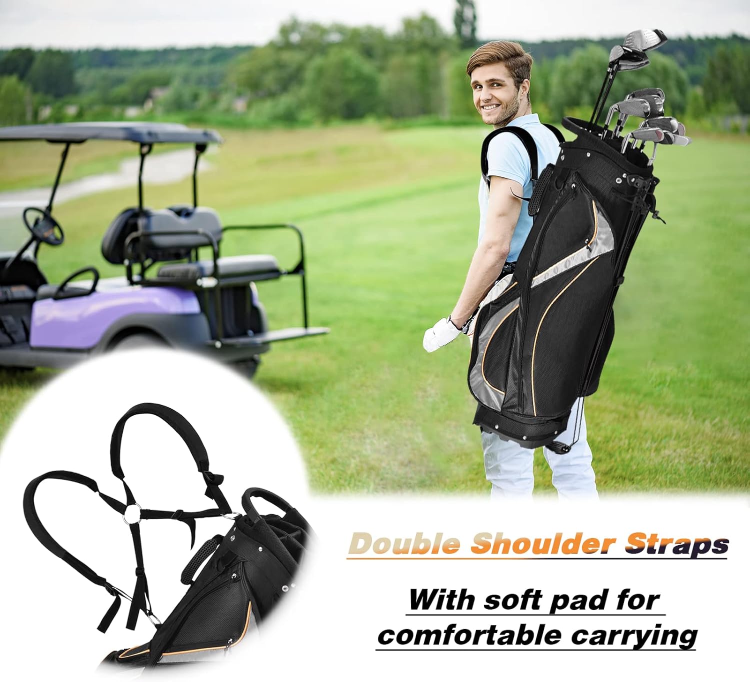 GYMAX Golf Stand Bag, Golf Cart Bags with 8-Way Divider, Rain Hood & Double Shoulder Straps, Lightweight Portable Club Bag for Men Women