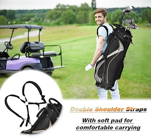 Miniatura 6 de GYMAX Bolsa de soporte de golf, bolsas de carrito de golf con divisor de 8 vías, capucha para lluvia y correas de hombro dobles, bolsa de club