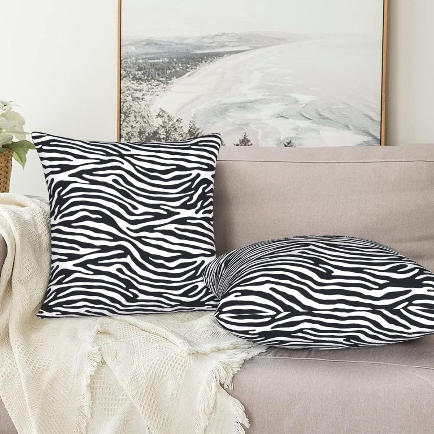 Perinsto Zebra Print Animal Skin Throw Pillow Covers Set of 2 Tiger Stripes Decorative Pillowcases Soft Cushion Covers for Sofa Couch Bed Home Decor, 18"X18" - Image 7