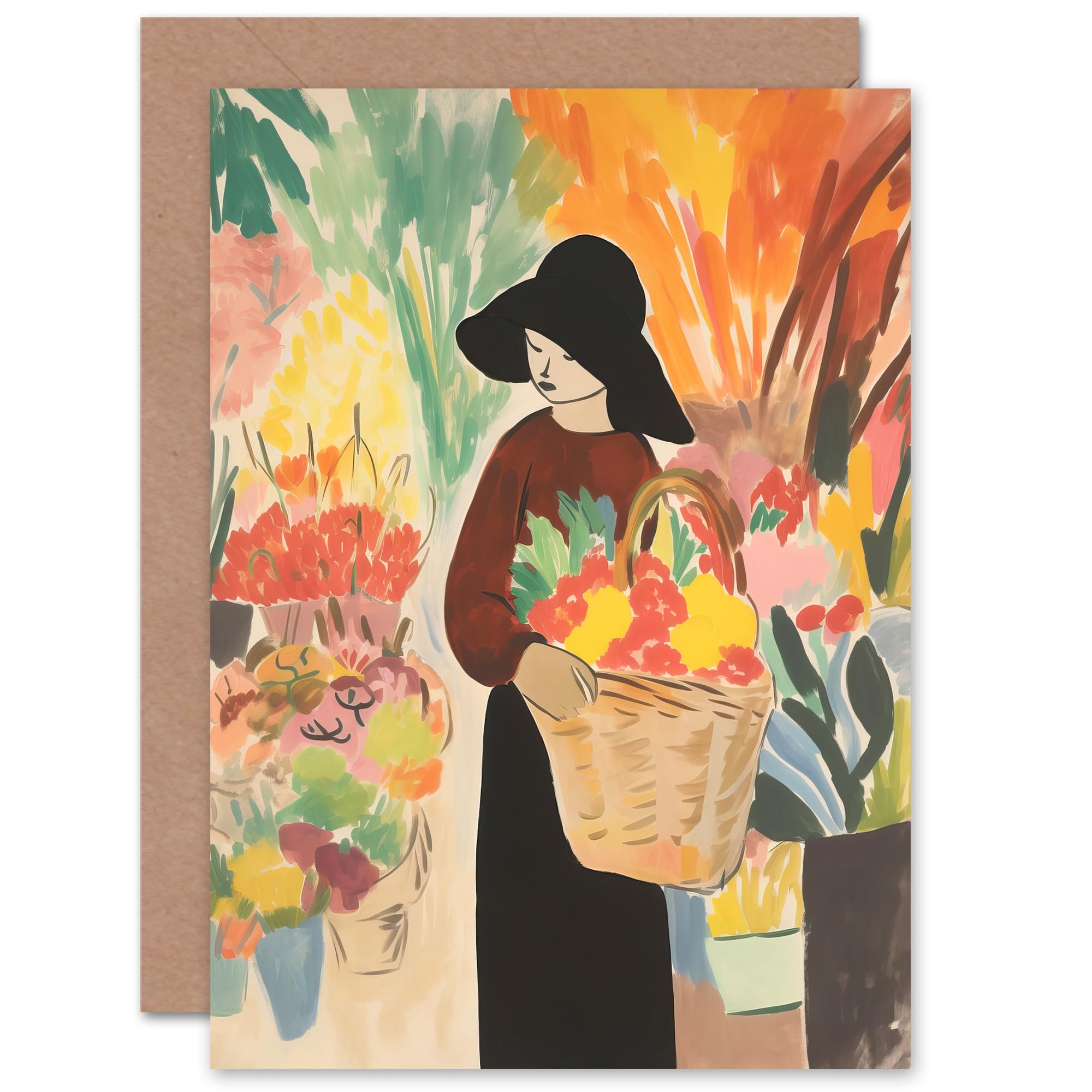 Artery8 At the Flower Market Danish Pastel Aesthetic for Wife Her Mum Sister Daughter Mom Gran Nan Birthday Thank You Mothers Day Blank Art Greeting Card