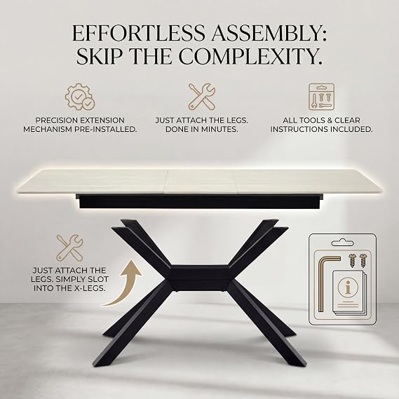 Expandable Dining Table for 610, 6379 Inch Extendable Rectangular Sintered Stone Table with One-Hand Extension, Modern Kitchen & Dining Room Table