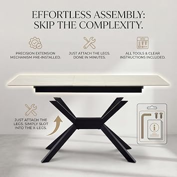 Expandable Dining Table for 610, 6379 Inch Extendable Rectangular Sintered Stone Table with One-Hand Extension, Modern Kitchen & Dining Room Table