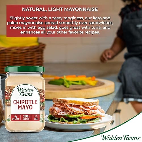 Miniatura 2 de Walden Farms Chipotle Mayo  Cero calorías, sin grasa, sin azúcar, baja en carbohidratos, apta para dieta cetogénica, sin gluten, vegana  tarro de 12