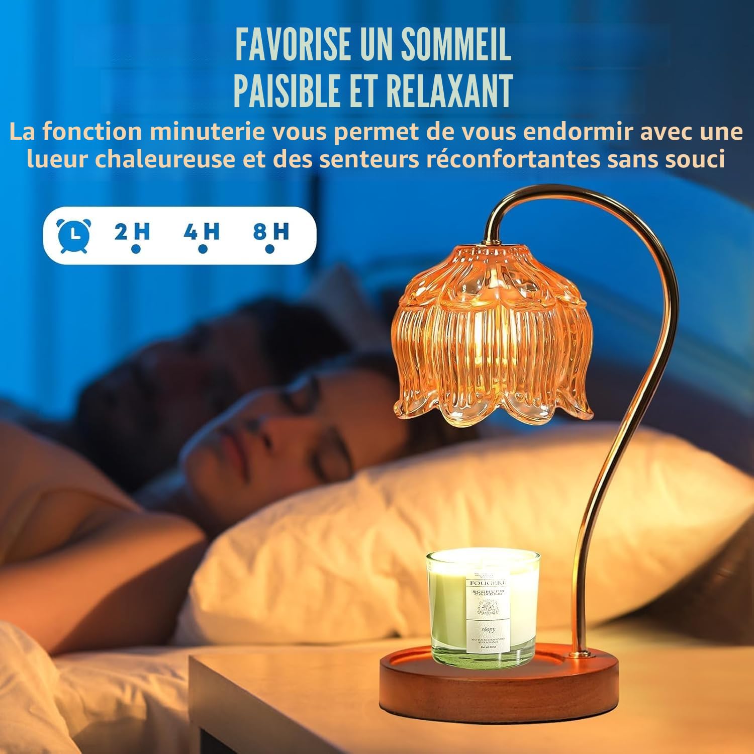 Lampe chauffe-bougie avec variateur d'intensité - Lampe électrique avec minuterie pour bougies parfumées en pot avec 2 ampoules