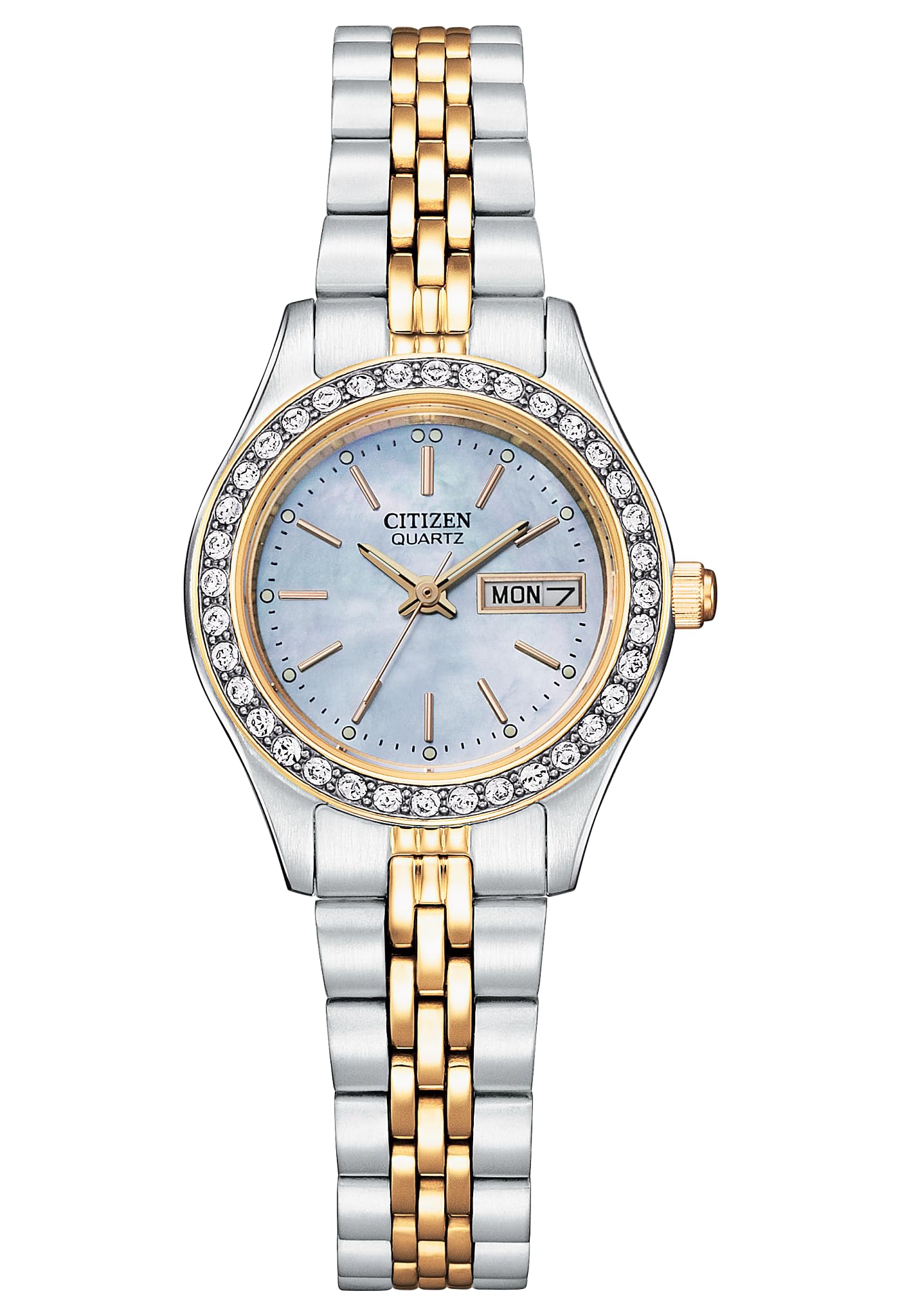 Citizen Ladies' Dress Quartz Stainless Steel Bracelet with Crystals and Day Date