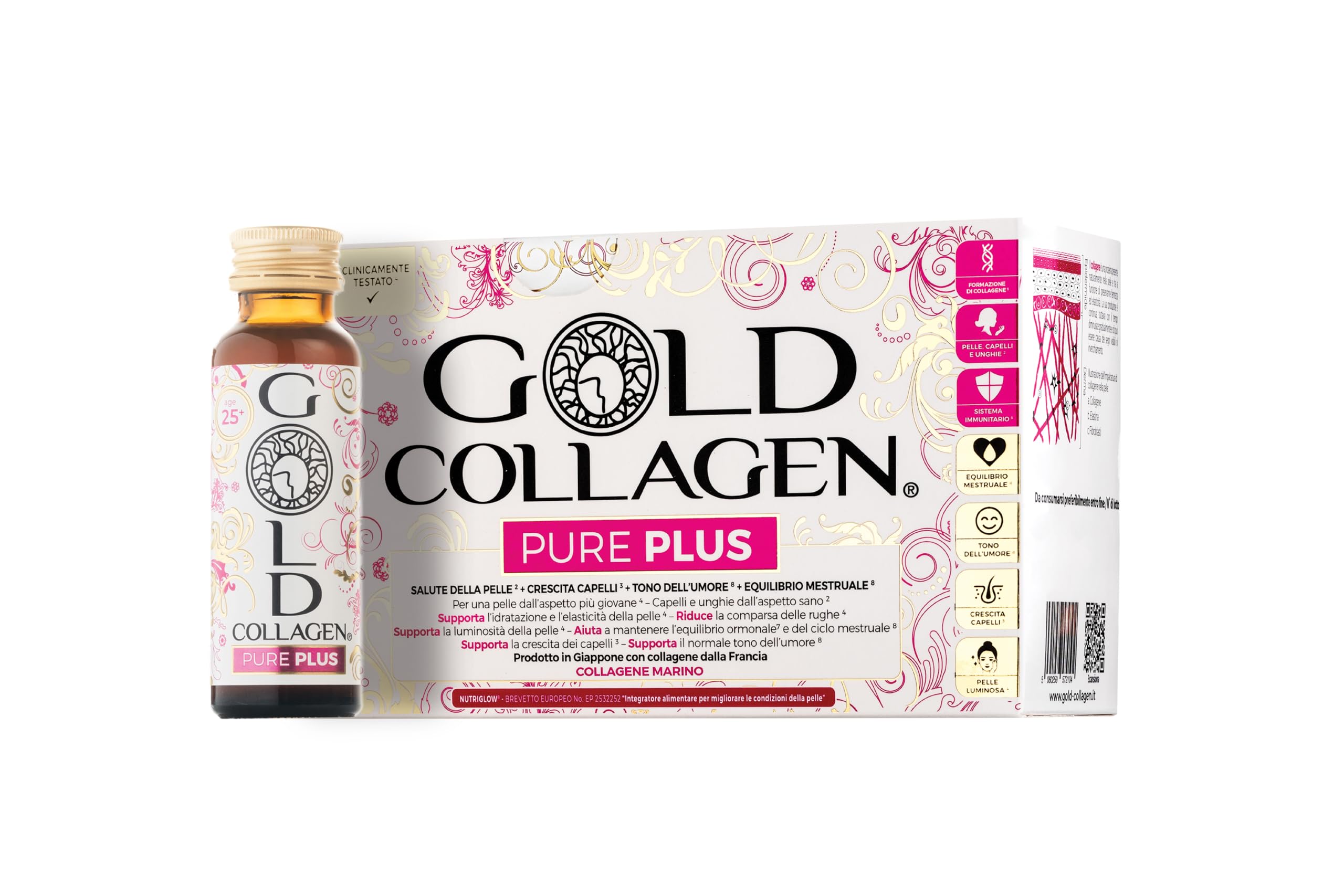 GOLD COLLAGEN Pure Plus - Integratore al Collagene con Biotina Crescita Capelli Pelle Unghie, Equilibrio Ormoni e Sistema Immunitario, Vitamina C, Collagene Marino con Acido Ialuronico 1 Pack 10x50 ml