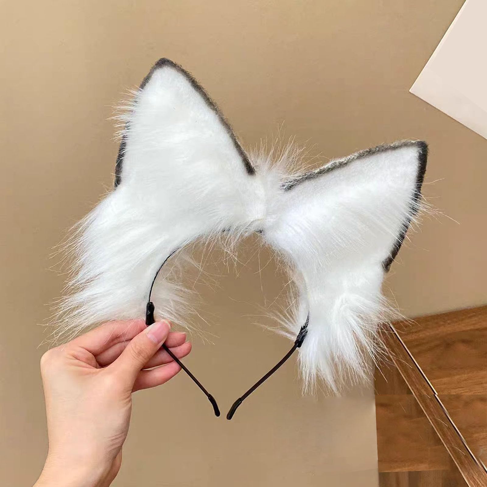 Ycfish Handmade Faux Fur Cat Ear Headband Cosplay Costume Party Cute Head Accessories for Halloween Fluffy Wolf Fox Cat Ears Headband Costume Hair Hoop (Black white) - Image 3