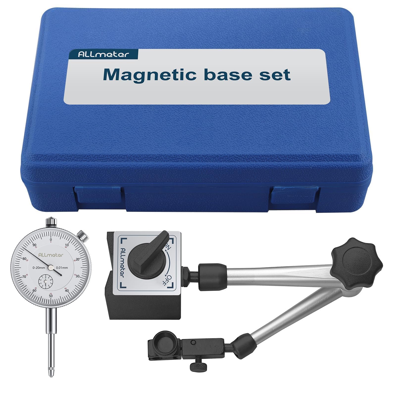 Reloj Comparador 0-20mm con Base Magnética 80kg 0.01mm Indicador de Dial con Soporte de Brazo Ajustable para Maquinaria Industria