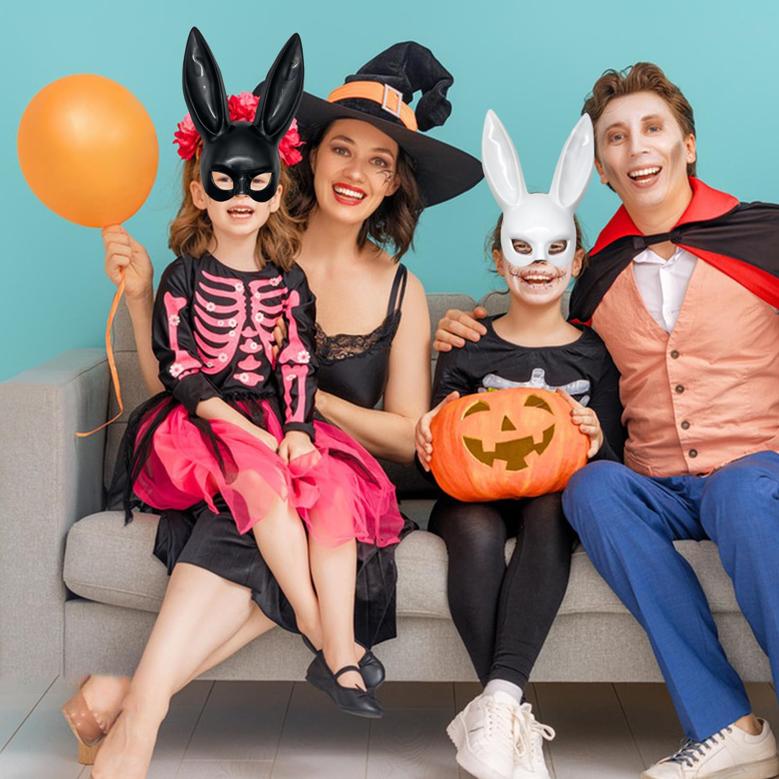 VNHATY 2pcs Easter Bunny Mask with ears black and white adult masquerade bunny mask role play-bunny costume accessories for Easter Halloween animal theme party Bunny Girl World Book Day costumes - Image 3