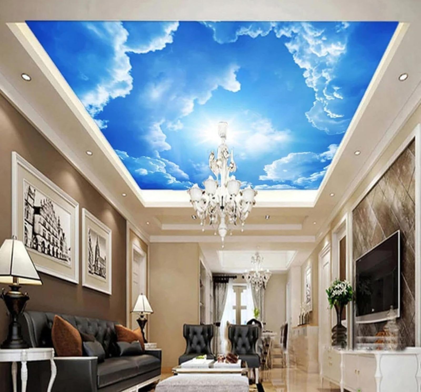 XLMING Fresh Blue Sky White Clouds Sunshine Natural Scenery 3D Wallpaper Luxury Home Dining Decor Paste Sofa Living Room The Wall for Bedroom Mural-350cm×256cm