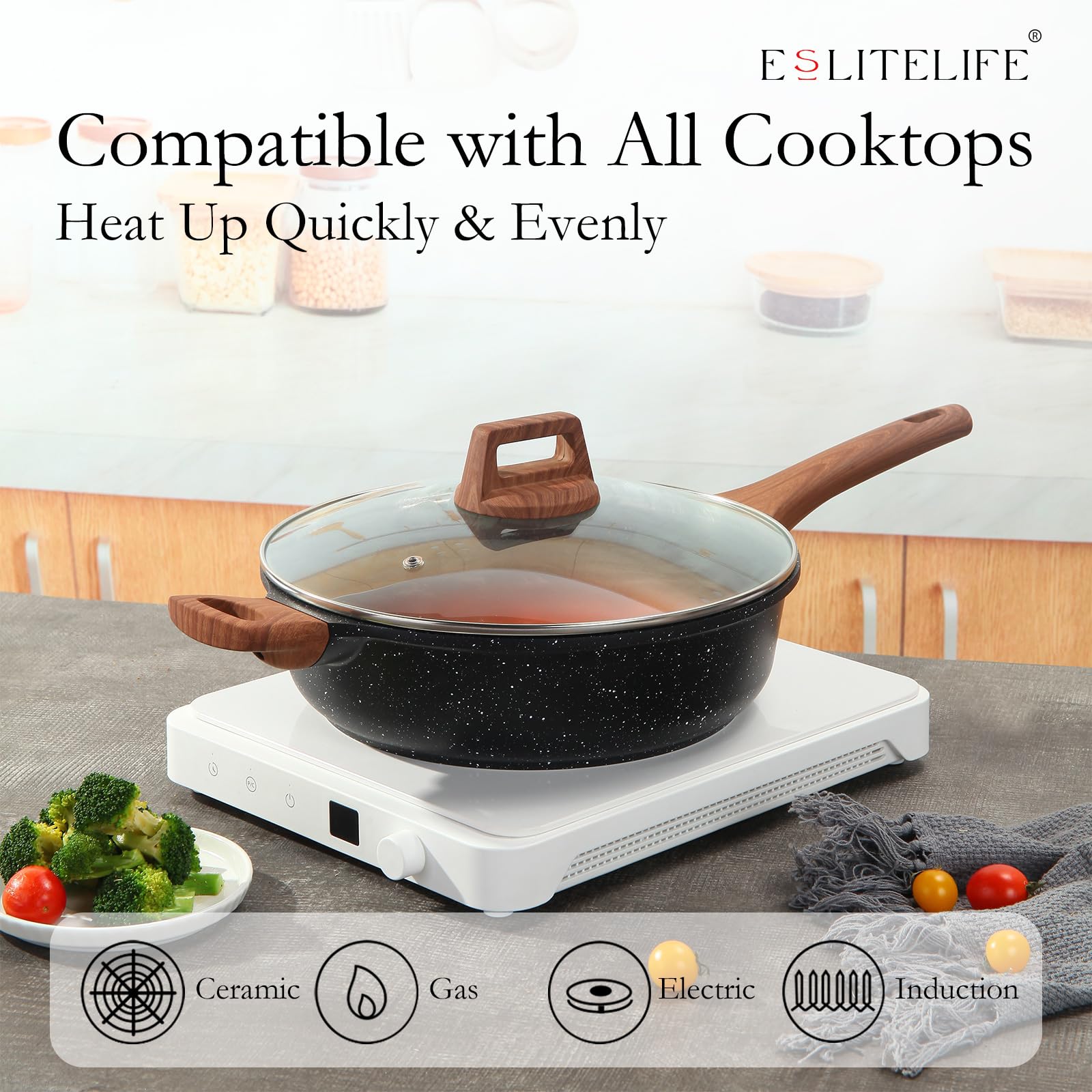 Poêle Antiadhésive 30 Cm Avec Couvercle - Céramique - Poignée Isolante