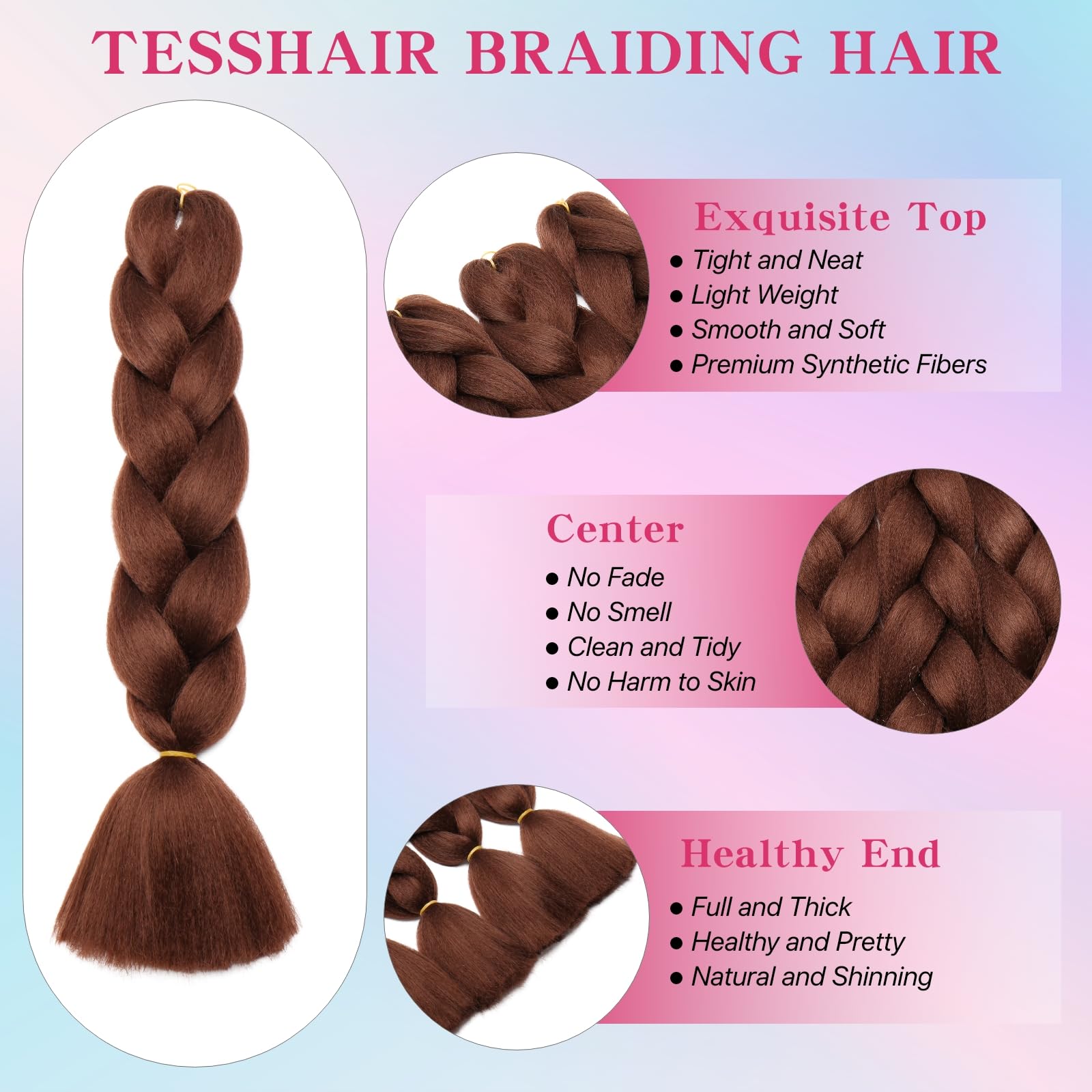 tesshair Braiding Hair Extensions 24 Inch Jumbo Braiding for Twist Braiding Synthetic Fashion Braids Extensions Hair Natural Braid Extensions for Women Grils (Light Brown - Image 4