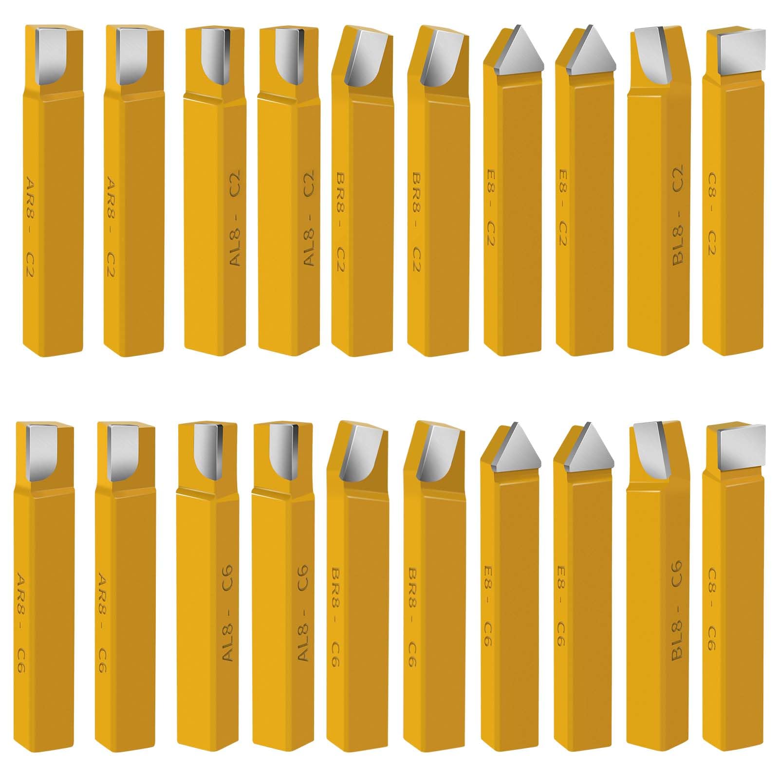 20 pc 3/8"Carbide Tip Tipped Cutter Tool,Metal Lathe Cutting Tools for Metal Lathe Turning, Boring, and Chamfering