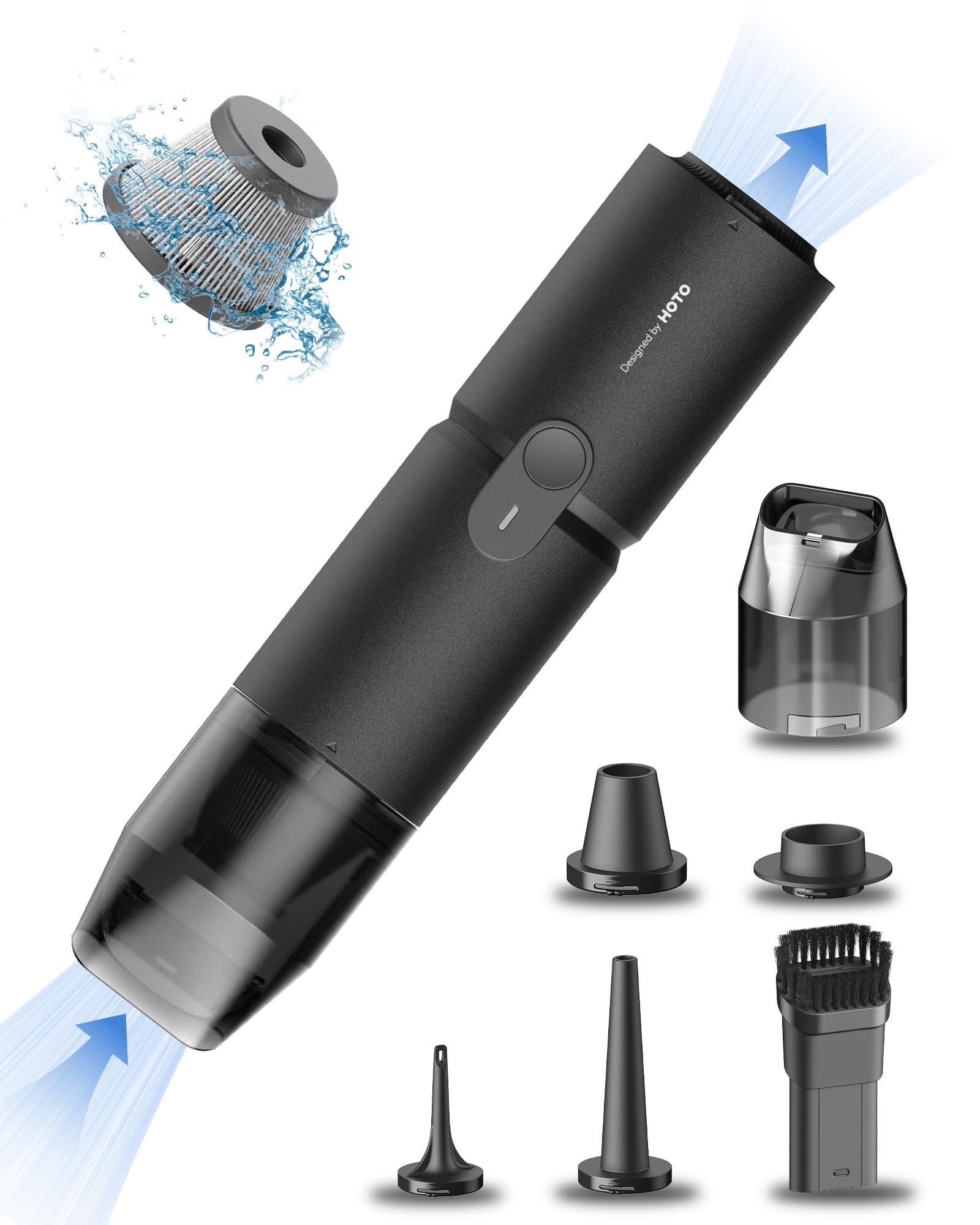 HOTO Mini Aspirateur à Main 4 en 1, 15000 PA Souffleur de Poussière Voiture | Aspirateur portatif multifonction pour voiture, table, clavier, compact léger pour petits nettoyages quotidiens