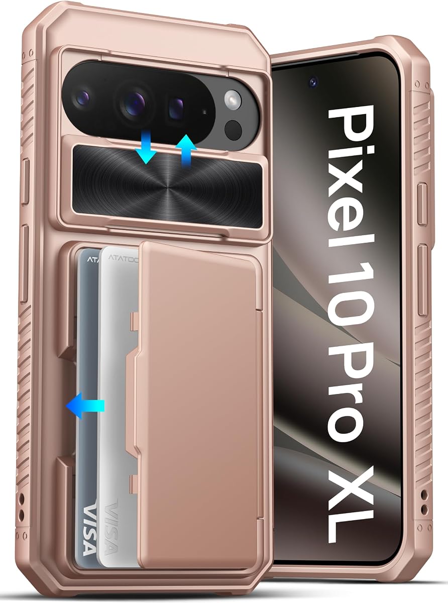 ATATOO for Google Pixel 10 Pro XL Case Wallet with Card Holder, Rose Gold | RFID Blocking, Slide Camera Cover, Military Grade Protection, Raised Edges Protect Screen, Rugged Case for Pixel 10 Pro XL