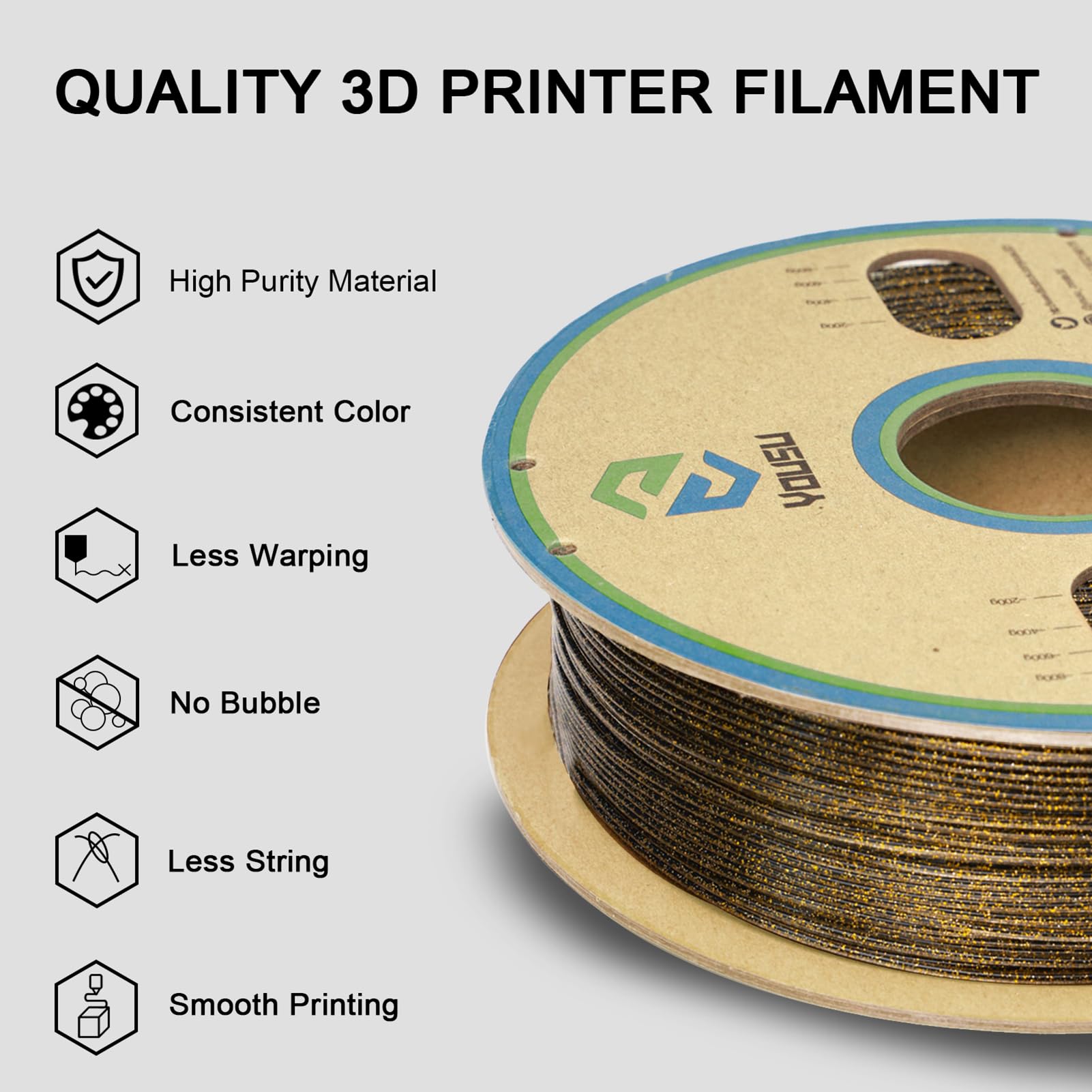 Drucker Filament, 3D Effekt Glitzer PLA Filament, Maßgenauigkeit 0,03mm Standard 1 Rolle 1KG(2.2lbs), Druckmaterial Kompatibel mit 3D Druckern (3)