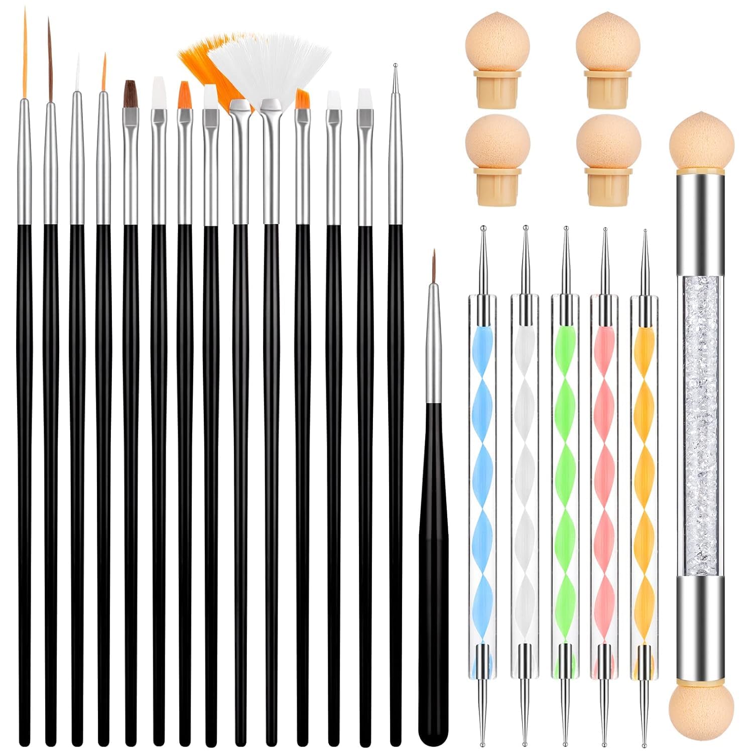d.b.z.® 21 piece nail brush set, nail art brush, professional acrylic nail art brush, dotting tool and sponge brush for gel nails, nail design, nail art