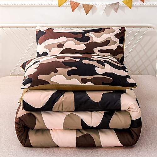 Vista 31 de Meeting Story Juego de ropa de cama de camuflaje, juego de edredón estilo patrón colorido, 5 piezas, un edredón, dos fundas de almohada, dos sábanas