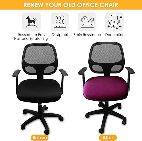 Miniatura 6 de Yikko Fundas para sillas de terciopelo de elastano elástico de 14.96 a 20.47 pulgadas, protector para sillas giratorias de oficina, decoración del