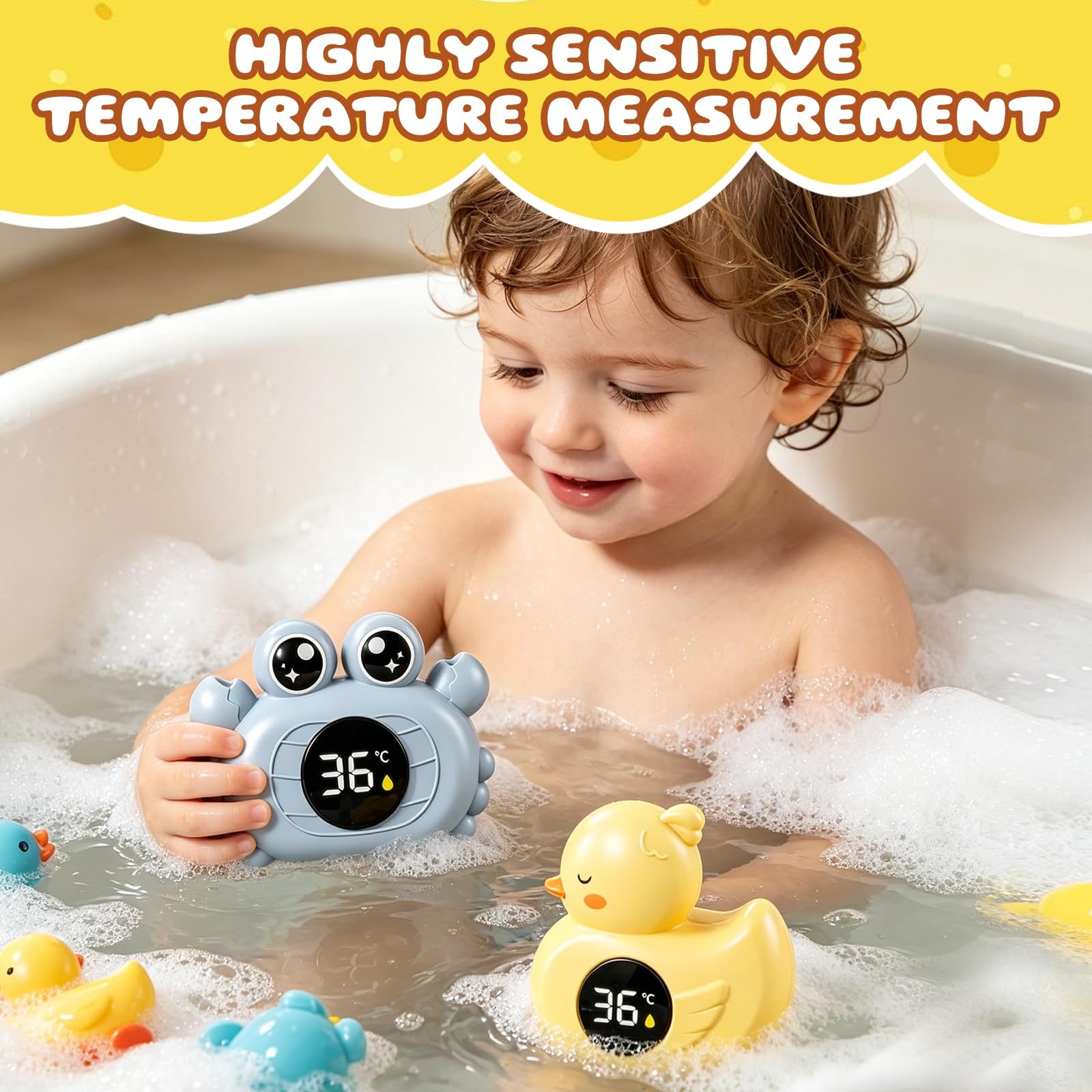 Badethermometer, Digitales Wasserthermometer, Wasserdichtes(Krabbe) | Genaues Temperaturwarnthermometer Schwimmendes Design zum Baden von, Geeignet für Pools